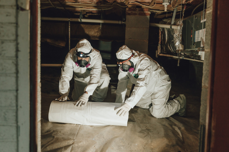 Remtech technicians preparing a crawl space for environmental remediation